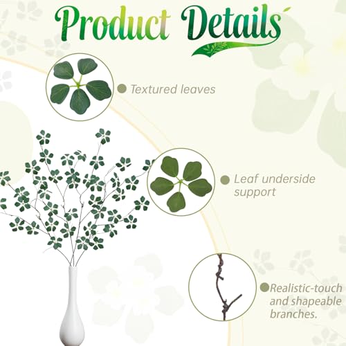 4Pcs 38.8 inches Artificial Tree Branches and Twigs Faux Plant Stems for Tall Vase, Home, Hotel, Office, Store Decor (Green Five-Leaf) - color: Green Five-leaf