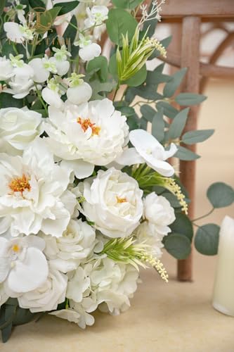 TINGE TIME Free-Standing Artificial Flower Set of 2, Table Centerpiece with Rubber Pad, Silk Fake Flower for Wedding Centerpiece Archway Aisle Welcome Entrance (IvoryWhite) - color: Ivorywhite