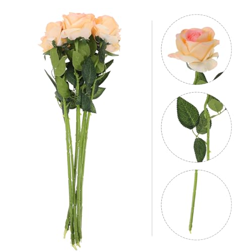 8pcs Light Rose Flowers Artificial Fake Roses for Wedding Party Decoration Valentine’s Day Floral Arrangement Home Décor