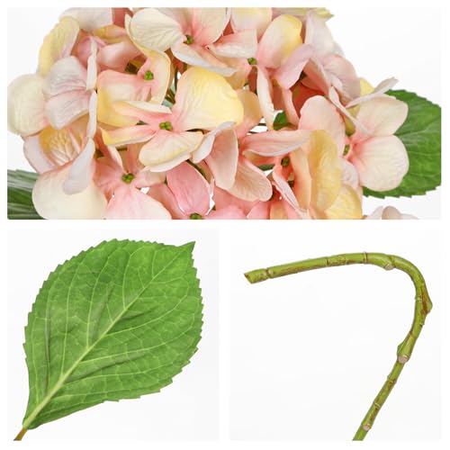 Pink Artificial Hydrangea Flowers 18.8 Inch Long with 6 Inch Full Realistic Bloom Lifelike Silk Faux Hydrangea Stems for Wedding Bouquet, Table Centerpieces, Party Decor, Home Indoor Decoration - color: Peachy Pink