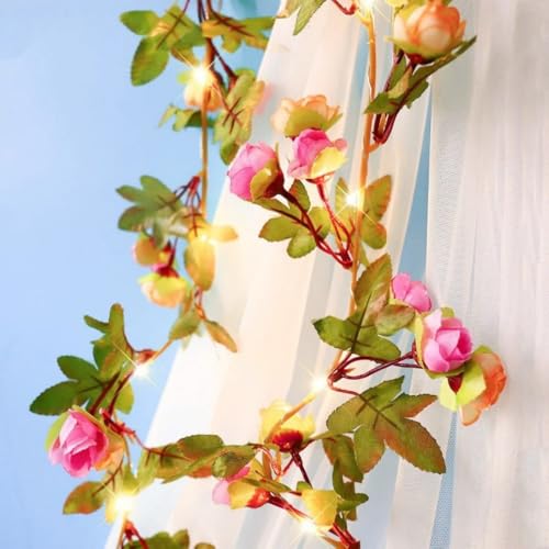 Fantasee Artificial Rose Vine Garland Lights 20 LED 45 Flowers USB Operated Flower Garland Fairy Lights for Wedding Valentine's Day Home Garden Arch Party Birthday Decor (Light Pink, 6FT) - color: Light Pink