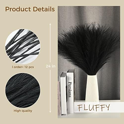U-LIAN 12Pcs Black Faux Pampas Grass, Fake Fluffy Pompas Floral 24 Inches Bendable, With 36 Branched Stems, Exquisite Home And Wedding Boho Decor, Artificial Flower Dried Plants For Vase - color: Black, size: 24"-12 PCS
