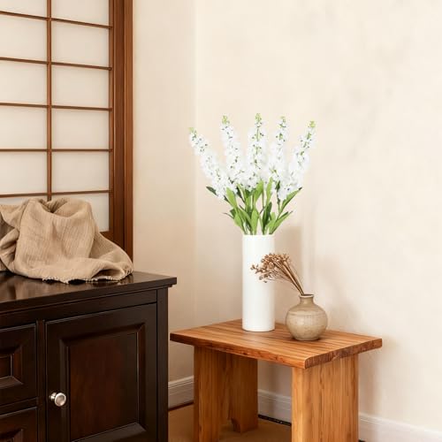 White Delphinium Artificial Flowers 5PCS Silk Flowers with Stems Snapdragon Long Stem for Tall Vase Home Wedding Centerpieces Decor (White) - color: Pure White