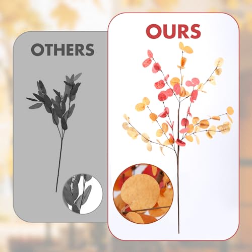 6pcs Eucalyptus Stems Fake Orange Red Autumn Leaves Artificial Silk Flowers Fall Decor Bouquet Faux Branches Centerpiece Flores Plants for Home Party Decor Wedding Decoration - color: 6pcs-orange