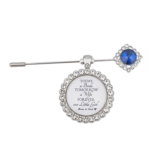 Something Blue Gift for Bride Bouquet Charms for Wedding Memory, Bridal Shower Gifts from Mom,Rhinestone Artificial Sapphire Wedding Gifts Bouquet Dress Pin with Touching Saying - style: Today a Bride
