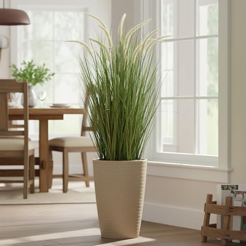 KOL Artificial 4ft Horsetail Reed Grass, 47.2in Artificial Indoor Outdoor Fake Grass Plant, Home Office Wedding Decorative Artificial Plants & Flowers in Pot Faux Plant Greenery, Housewarming Gift - size: 4FT