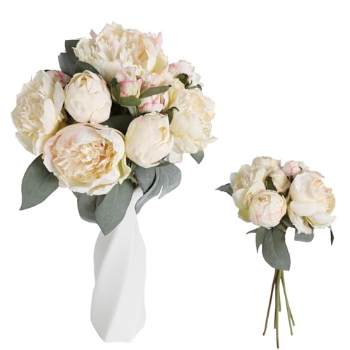 White Artificial Peonies 2 Bouquets Silk Flowers 14Heads Vintage White Fake Flowers Faux Peony Flowers for Flower Arrangements Artificial Centerpiece Home Table Dining Room Decor (Ivory White) - color: White