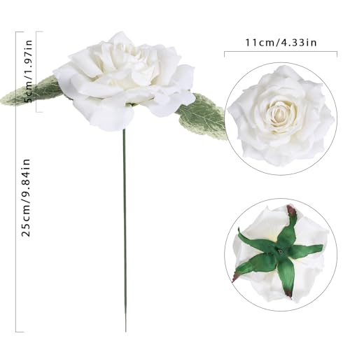 Silk Roses - 16pcs White Large Fake Roses - Wedding Bouquet, Home Decorations - color: 4.3" White