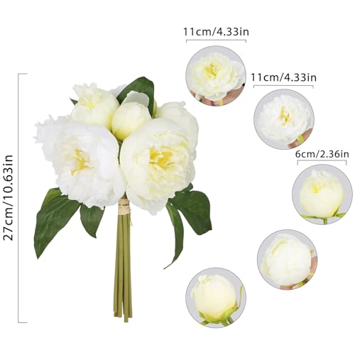 Cream Peonies Silk Flowers 2 Bouquets Fake Peonies 14 Heads Faux Peony Flowers with Stems for Wedding Decoration Bride Bouquet Faux Flowers Crafts Floral Arrangement (Cream) - color: Cream