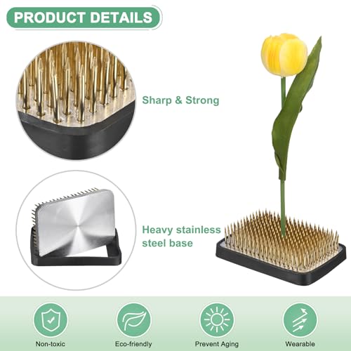 M METERXITY Flower Frog 3.27" x 2.28" Rectangle Copper Floral Arranger Pins Ikebana Holder W Rubber Base for Flower Arrangements/Craft Plant/Home Decor, Floral Kenzan Fixed Tool [1.1cm Pins] - size: 3.27" x 2.28"
