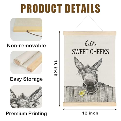 Nrleey Hello Sweet Cheeks Bathroom Poster Hanger Frame - Donkey Wall Art with Wooden Poster Hanger, Hello Sweet Cheeks Bathroom Decor, Funny Bathroom Wall Decor, 12x16 Inches - color: Donkey