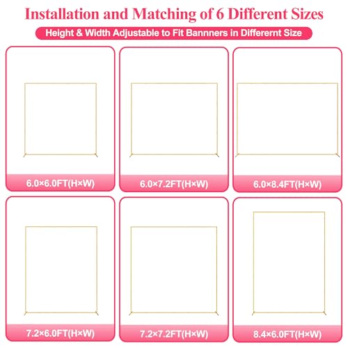 Wokceer Wedding Arch Backdrop Stand Square 7.2 x 7.2 FT Wedding Arches for Ceremony Metal Balloon Arch Frame for Wedding Birthday Party Garden Arbor Anniversary Event Decor - color: Gold, size: 7.2FT x 7.2FT