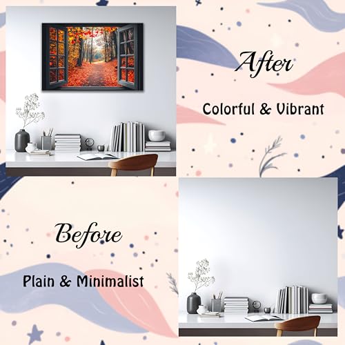 AMAZING WALL Autumn Forest Path View Peel and Stick 3D Fake Window Stickers,Removable Decals Wall Murals for Home Decor,16x24in/1PCS - color: Autumn Forest Path, size: 16x24"/1pcs