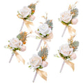Fnize Champagne Boutonniere for Men, 6 Pcs Groom Groomsmen Boutonnieres, Artificial Flowers for Wedding Prom Homecoming - color: Champagne