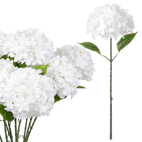 White Hydrangea Artificial Flowers 10pcs 22in Faux Hydrangea (10, white) | Bouquets Arrangement White Fake Flowers For Home Table Centerpieces Wedding Birthday Party Decoration - color: White