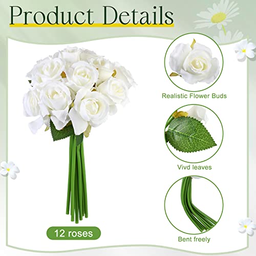 Jexine 120 Pcs Artificial Rose Flowers Bouquet Bulk Silk Realistic Fake Flowers for Wedding Anniversary Bridal Bouquet DIY Floral Arrangement Romantic Home Decor Gifts(White) - color: White
