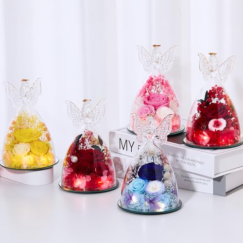 Mothers Day Rose Gifts for Women Preserved Real Flower in Glass Angel Figurines Roses for Delivery Prime Birthday Gifts for Mom Grandma Girlfriend Wife Her, ChampagneGold Austin - color: Champagnegold Austin