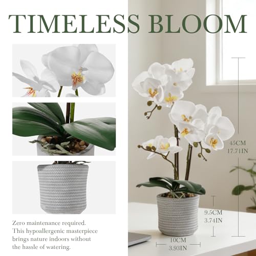 17.7" White Artificial Orchid Flowers in Ceramic Pot, Realistic Silk Phalaenopsis Arrangement with Stone, Waterproof Fake Orchid Plant for Bathroom, Home Office Table Top Centerpiece Decor(Orchid 3) - color: Orchid 3