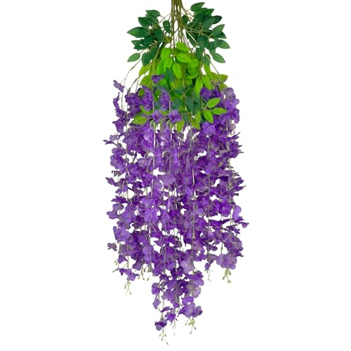 5 Pack Purple Wisteria Hanging Flowers Garland, 3.77 Feet Artificial Flower Vines, Fake Wisteria, Artificial Vines Hanging Garland for Backdrop Outdoor Yard Garden Decor - color: Purple, size: 5 PCS