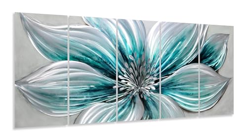 YHSKY ARTS Flower Metal Wall Art - Hand Crafted 5 Panels Aluminum Sculpture for Living Room Bedroom Decor - color: Flower Art, size: 64x24IN