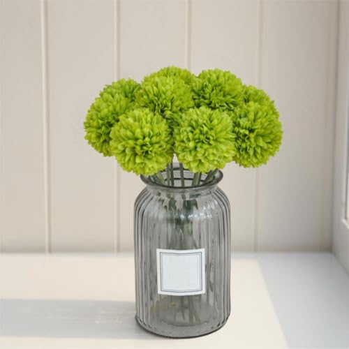 Artificial Chrysanthemum Ball Flowers Hydrangea Arrangement Bouquet Presents Decor 10pcs Without Vase (Green) - color: Green