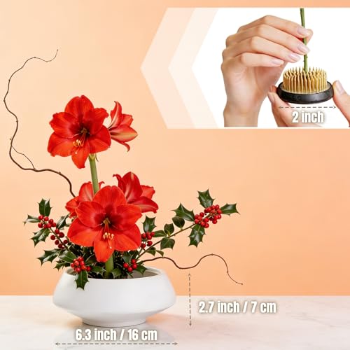 Ceramic Japanese Ikebana Vase Set with 2 inch Flower Frog Handmade Flower Pot Flower Arrangement Floral Art Supplies Flower Bowl Decorative Flower Vase - color: Small White