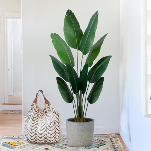 Yepdin Artificial Bird of Paradise Plant 5 Ft Tall Fake Banana Leaf Plant for Indoors and Outdoors,Faux Palm Tree with Plastic Pot for Office and Home Decor,L160 - style: 5 FT