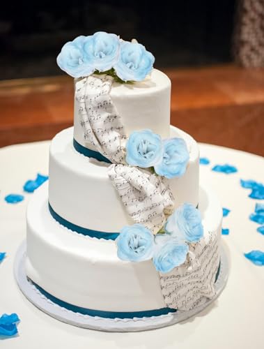 30PCS Light Blue Artificial Roses Fake Glitter Flowers Silk Roses with Stems for Wedding Bouquet Party Christmas Home Decor(Gradient Sky Blue) - color: Gradient Sky Blue