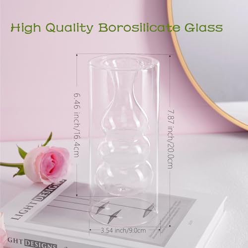 ZENS Clear Glass Bubble Flower Vase, Modern Hand Blown Hollowed Out Glass Vase for Wedding Decorative, Home Décor Small Bouquet. - color: Transparent, size: 7.87 inch tall Cabalash Vase