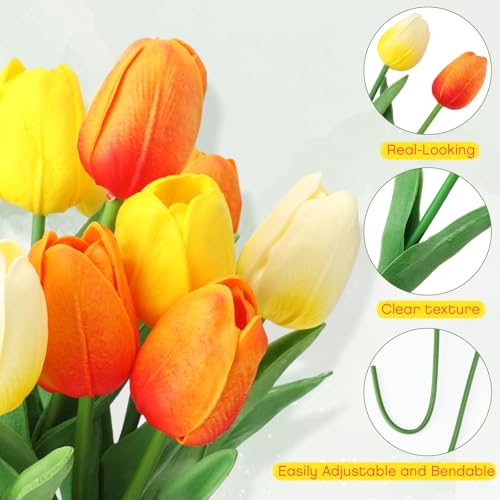 12 Pack Gradient Yellow 5 ft Artificial Tulips Hanging Flower Garland Decorations Spring Summer Dangling Faux Tulip Floral Vine Strings with Hooks for Wall Ceiling Wedding Tea Party - color: Gradient Yellow