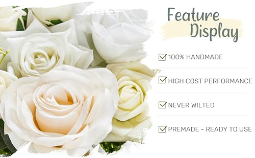 Wedding Arch Flowers with Drapes Kit (Pack of 4) - 2pcs Artificial Ivory & White Deluxe Swag with 2pcs Sheer Drapes for Wedding Ceremony Arbor Reception Backdrop Rose Floral Decoration - color: Ivory & White