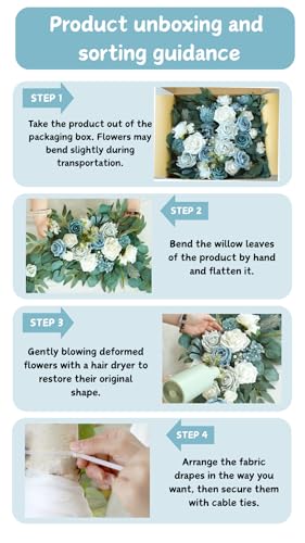 Muhanjia Artificial Arch Flowers Kit(Pack of 4),2Pcs Artificial Flower Arch Decor, 2Pcs Drapes, Ceremony and Reception Background Rose Decoration, Grayish Blue Floral Outdoor Party Decor - color: Grayish Blue