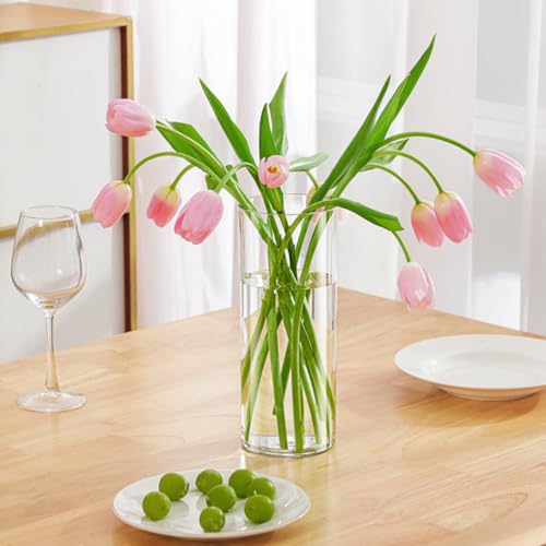 3 Large Acrylic Clear Cylinder Vase Set with 2 Spiral Ikebana Stem Holder Ring, Unbreakable Tall Plastic Hurricane Vases for Wedding Centerpieces Flower Bouquet Decor (3 Vases + 2 Holder) - color: 3 Clear - M
