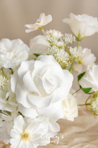Ling's moment Fake Flowers Box, Artificial Faux Greenery Stems Silk Hydrangea Foam Rose for Wedding Bouquets Centerpieces Table Decorations Floral Picks Arrangements, White & Cream, Deluxe Combo - color: Wht-white & Cream, size: Deluxe