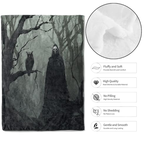 Horror Haunted Forest Gothic Throw Blanket,50x60in,Soft,Lightweight Flannel,Owl and Ghost Black Goth Blankets - Gifts for Adult,for Couch Office Travel,Home Living Room Halloween Decor - color: Horror 01, size: 50x60in