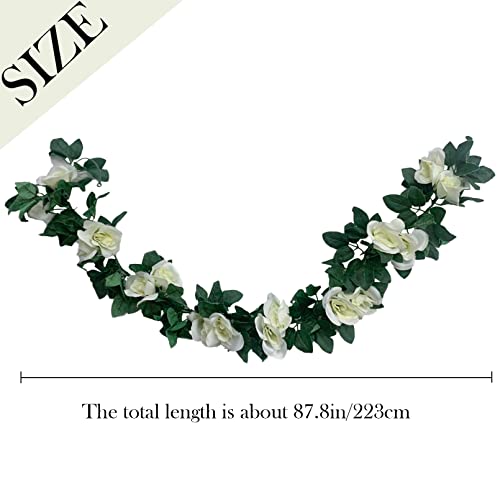 2 Pack Artificial Rose Vine Garland Fake Roses Flowers Plants Vines Hanging Floral Leaves Decoration for Wedding Party Table Garden Arch Wall Home Room Decor(White) - color: White, size: 【2 Pcs】