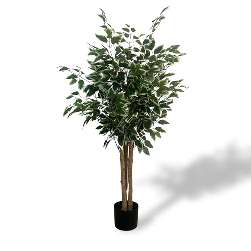 XBrand 4ft Two-Tone Variegated Artificial Ficus Tree, Lifelike Decorative Indoor Plant - color: Two-tone Variegated - 4ft Ficus Tree
