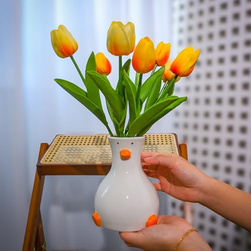 MOUGIGI Handcrafted Ceramic Duck Vase - White Modern Flower Vase with Unique Duck Design - Round Aesthetic Table Decor - Funky and Trendy Art Vase - color: Duck-vase