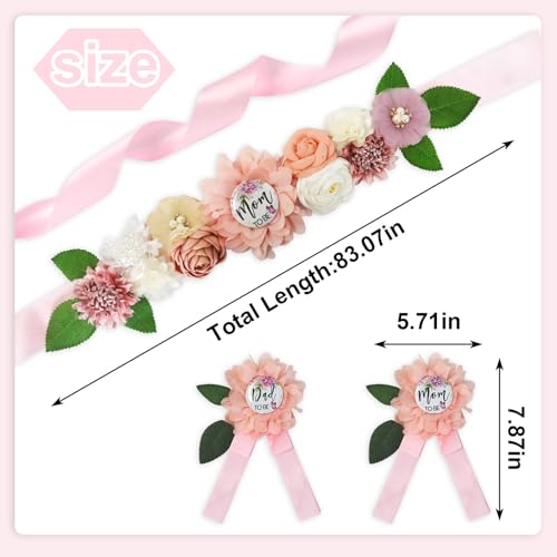 Maternity Sash Set Baby Shower Floral Belly Belt Baby Shower Decoration for Mom to Be Pregnancy Party Supplies - color: Style1