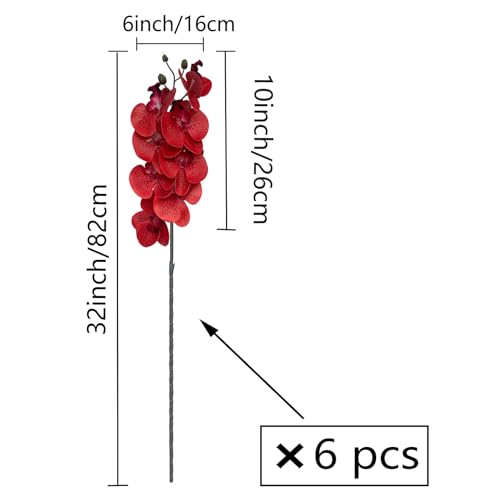 FagusHome 32 Inch Artificial Phalaenopsis Flowers 6 Pcs Artificial Orchid Flowers Stem Plants for Home Décor (Red Piebald) - color: Red Piebald