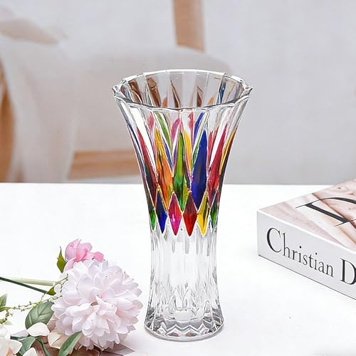 Glass Vase for Flowers Modern Vases Home Decor Unique Flower Vase for Bouquet 7.7" Centerpiece Vase Decor Room,Living Room,Library,Office,Table,Entryway,Modern Farmhouse(Crystal Clear) - color: Crystal-7