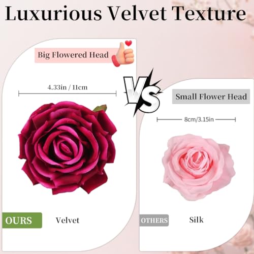 8Pcs Large Velvet Artificial Roses, Realistic Rose Flowers with Long Stems, 25.6 “ Faux Roses for DIY Wedding Bouquet, Valentine's Table Centerpiece, Home Bridal Outdoor Decorations（Purple） - color: Purple