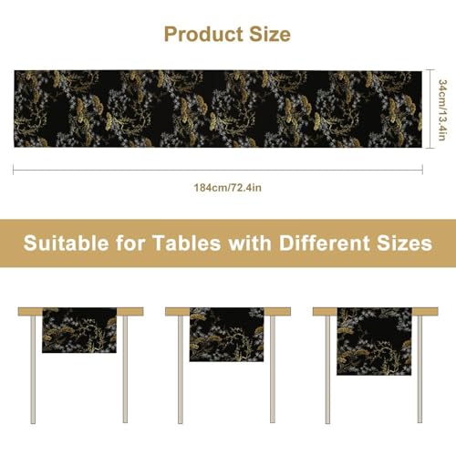 Modern Japanese Bamboo Table Runner, Black Gold Chinese Bamboo Print Table Runner for Kitchen Dining Home Party 13x36in - color: Bamboo-5, size: 13x36in