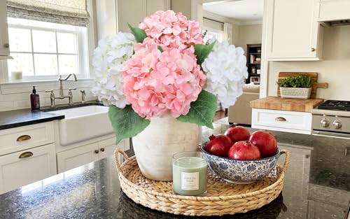 6PCS Large Silk Hydrangea Flowers, 20 in Full Faux Huge Hydrangea Artificial Flowers with Stems Leaves for Fake Bouquets Home Wedding Party Centerpieces Arrangements Housewarming (Pink) - color: Pink