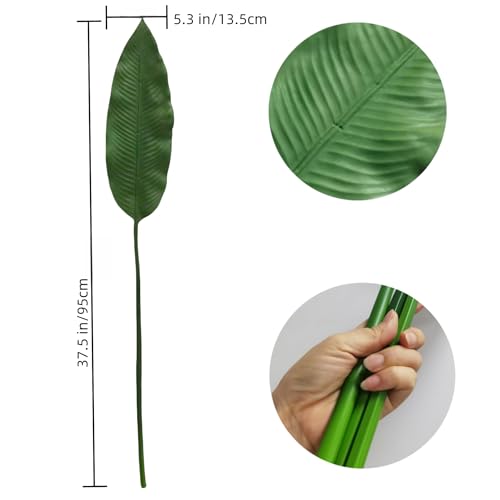 3Pcs 37.5“Large Banana Tree Artificial Plant Leaf,Fake Green Plants,Artificial Palm Leaf,Artificial Greenery Leaves for Home Kitchen Garden Wedding Party Tropical Leaves Decor