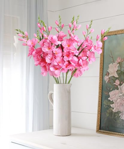 IPOPU Pink Gladiolus Artificial Flowers 30.3 in Long Stem 10 PCS Faux Silk Gladiolus Flowers for Home Wedding Office Decoration(Pink) - color: Pink
