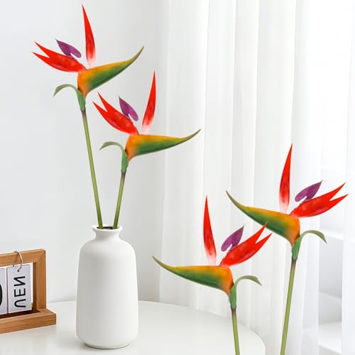 RAINFLOW Bird of Paradise Artificial Plant - 2PCS 24" UV Resistant Artificial Outdoor Plants Birds of Paradise Plant Artificial Giant Flowers for Decoration Hawaiian Party Hawaiian Flowers(Red) - color: Red