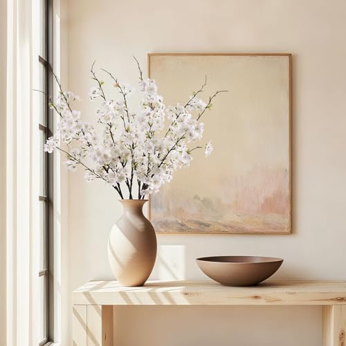 Artificial Cherry Blossom Branches 27.6In Silk Cherry Blossom Branches 8PCS Long Stem Artificial Flowers for Tall Vase, for Home Decorate, Weddings Decorate, Parties & Festival Gifts (White) - color: 8pcs White