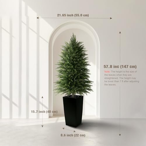 4FT Tall Artificial Cedar Topiary Tree with Full Bushy Columnar Shape, Realistic Faux Cypress in Square Black Pot with Fillable Water Bag, Outdoor Evergreen for Front Porch Garden Home Decor - color: Black-columnar Arbor, size: 4ft-1pack