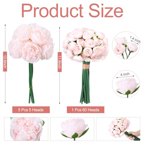 XunYee 85 Pcs Pink Artificial Peonies Faux Silk Flowers Bulk for Vase Spring Vintage Faux Peony Bouquet Florals Stems Arrangements for Wedding Table Centerpiece Farmhouse Birthday Vase Filler - color: Pink